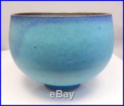 Vintage Mid Century Edwin & Mary Scheier Studio Art Pottery Blue Bulbous Bowl
