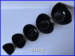 Vintage Mid-Century Modern Black Ceramic Nesting Bowls Set of 5 Signed