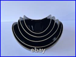 Vintage Mid-Century Modern Black Ceramic Nesting Bowls Set of 5 Signed