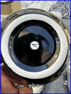 Vintage Mid-Century Modern Black Ceramic Nesting Bowls Set of 5 Signed