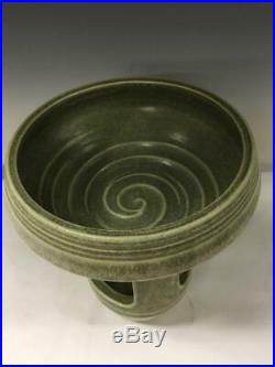 Vintage Mid Century Modern Japanese Art Pottery Pedestal Vase Bowl Ikebana Japan
