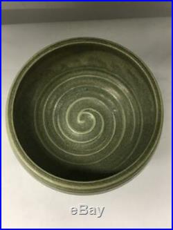 Vintage Mid Century Modern Japanese Art Pottery Pedestal Vase Bowl Ikebana Japan