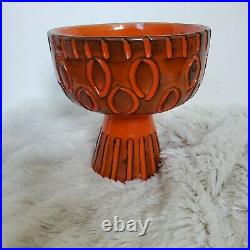 Vintage Mid Century Orange Glaze Chalice Bowl Bitossi Fantoni Raymor Art Pottery