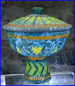 Vintage Mid Century Signed Italy Bitossi for Raymor Pottery Pedestal Bowl withLid