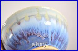 Vintage Mid-Century Studio Pottery Bowl Planter Modernist Blue Drip Glaze