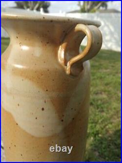 Vintage Mid Century Studio Pottery Handled Vase Marked WS Signed Schrew
