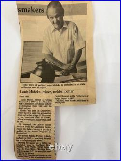 Vintage Mideke Studio Art Pottery Custom Made Bowl Blue Leaf Design 10 Inch