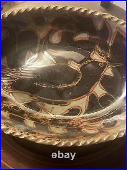 Vintage Miranda Thomas Pottery Signed Hallmarked Oval Shaped Bowl Crow Raven