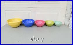 Vintage Mixing Nesting Bowl Set Colored Pottery Nice