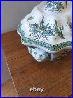 Vintage Monstiers Faience French Pottery Tureen With Grotesques