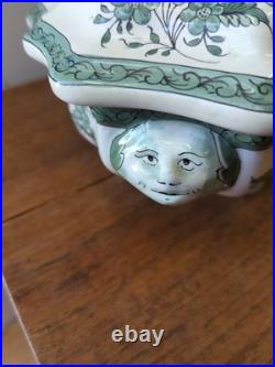 Vintage Monstiers Faience French Pottery Tureen With Grotesques