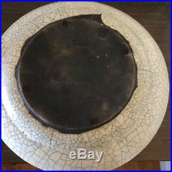 Vintage Monumental Raku Fired Ceramic Pottery Crackle Vessel Bowl SIGNED