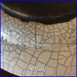 Vintage Monumental Raku Fired Ceramic Pottery Crackle Vessel Bowl SIGNED