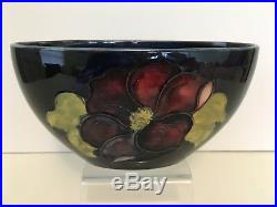 Vintage Moorcroft England Flat Oval Bowl or Vase Clematis on Cobalt Background