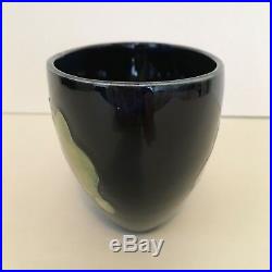 Vintage Moorcroft England Flat Oval Bowl or Vase Clematis on Cobalt Background
