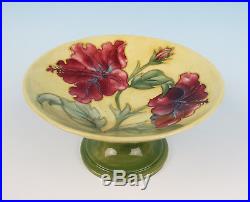 Vintage Moorcroft HIBISCUS ON YELLOW Compote Footed Pedestal Bowl Dish Pottery