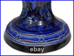 Vintage Moroccan Blue Pottery Compote Bowl Handcrafted Etched Glazed Centerpeice