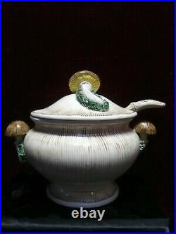 Vintage Mushroom Ceramic Soup Tureen w Lid Ladle ITALIAN Retro Canister Bowl