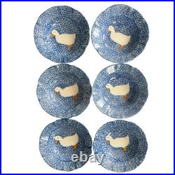 Vintage N S Gustin L A Pottery Blue Stipple Duck Bowl- Set Of 6 -Blue Dot Mark