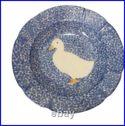 Vintage N S Gustin L A Pottery Blue Stipple Duck Bowl- Set Of 6 -Blue Dot Mark