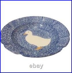 Vintage N S Gustin L A Pottery Blue Stipple Duck Bowl- Set Of 6 -Blue Dot Mark