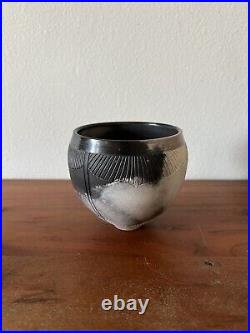 Vintage Nancee Meeker Pottery Raku Pit Fired Hand Carved Bowl