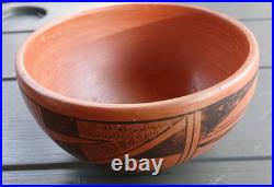 Vintage Native American Hopi Red Clay Pottery Bowl Signed Beth Sakeva 1940s