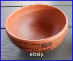 Vintage Native American Hopi Red Clay Pottery Bowl Signed Beth Sakeva 1940s