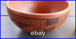 Vintage Native American Hopi Red Clay Pottery Bowl Signed Beth Sakeva 1940s