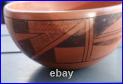 Vintage Native American Hopi Red Clay Pottery Bowl Signed Beth Sakeva 1940s