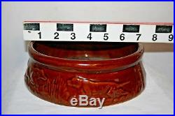 Vintage Nelson McCoy Brown Stoneware Dog Dish Bird Hunting Dogs Bowl Pottery 8