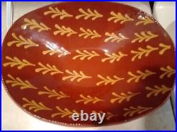 Vintage Net Foltz Large Redware Pottery Bowl 17.5 In Long By 3.5 In High 1993