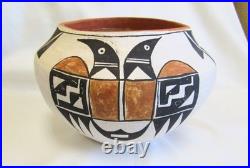 Vintage Old Lolita Concho Polychrome Bird Designs Acoma Indian Pottery Bowl Vase