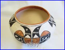 Vintage Old Lolita Concho Polychrome Bird Designs Acoma Indian Pottery Bowl Vase