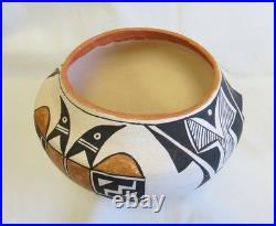 Vintage Old Lolita Concho Polychrome Bird Designs Acoma Indian Pottery Bowl Vase