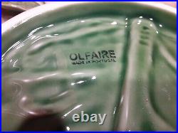 Vintage Olfaire Majolica Green Cabbage Large Serving Bowl with 6 Salad Plates