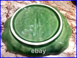 Vintage Olfaire Majolica Green Cabbage Large Serving Bowl with 6 Salad Plates