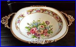 Vintage Ormolu Depos Porzellainfabrik Gilt Trim Footed Floral Porcelain Bowl