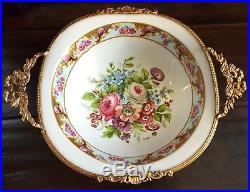 Vintage Ormolu Depos Porzellainfabrik Gilt Trim Footed Floral Porcelain Bowl