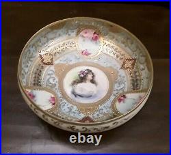 Vintage Ormolu Gilt Bavaria Germany Hand Painted Portrait Porcelain Bowl Footed