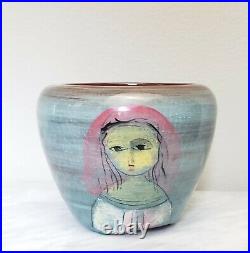 Vintage PILLIN Studio Pottery Vase Bowl 2 Woman, bird & Rooster