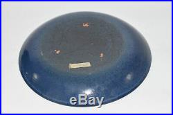 Vintage PINE RIDGE SIOUX POTTERY Large Blue Plate & Bowl Dish Signed O. COTTIER