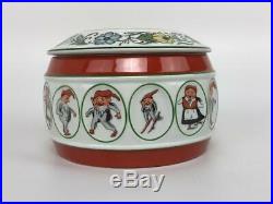 Vintage PORSGRUND Norway NISSE Elf Gnome Porcelain Lidded Covered Bowl Dish Jar