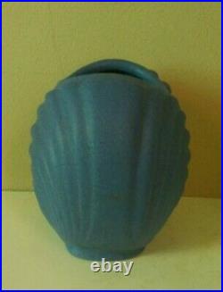 Vintage Pacific California Pottery Blue Art Deco Shell Vase Antique Unqiue Marks