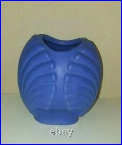 Vintage Pacific California Pottery Blue Art Deco Shell Vase Antique Unqiue Marks