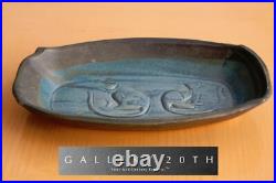 Vintage! Pair Cats Pottery Dish! Vtg 50s 60s Art Bowl Orig Tray Blue MID Century