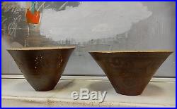 Vintage Pair-set Of 2 Mid-century Modern Studio Pottery Signed Handcrafted Bowls