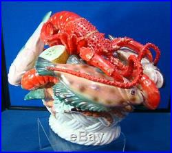Vintage Palissy Majolica LOBSTER FISH SEAFOOD Pottery LARGE Centerpiece ITALY