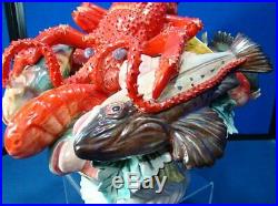 Vintage Palissy Majolica LOBSTER FISH SEAFOOD Pottery LARGE Centerpiece ITALY