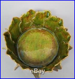 Vintage Pat Young Hand Crafted Green Ceramic Geranium Leaf Pottery Bowl 7.5
